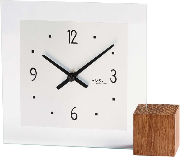 Modern table clock made of wood, aluminum, and glass - AMS Model: 104