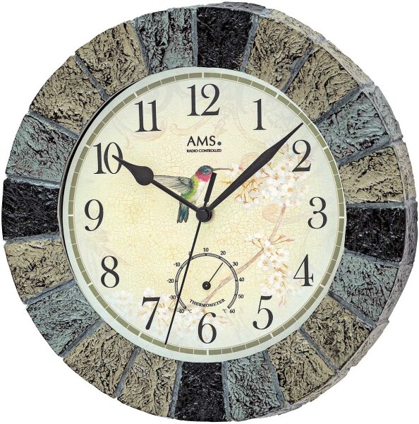 Modern wall clock with temperature display - AMS Model: 5979
