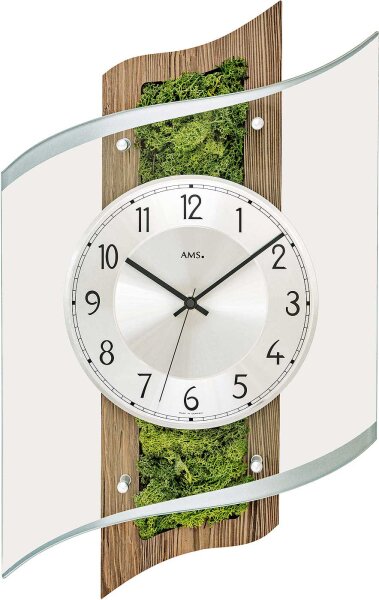 Modern wall clock wooden case with moss inlay - AMS Model: 5517