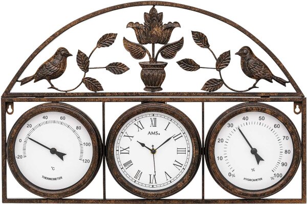 Radio-controlled wall clock metal case with antique finish - AMS Model: 5967