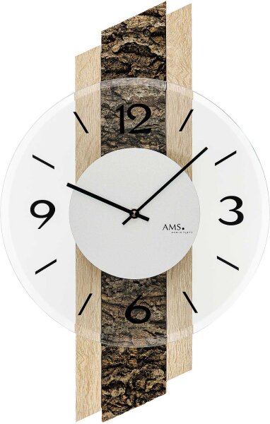 Quartz clock modern bark inlay 27 x 44 x 6 cm - AMS Model: 9402