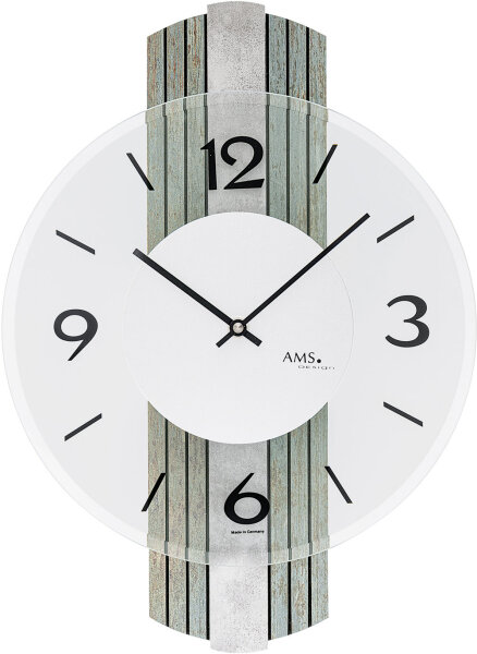 Modern wall clock with silver antique overlay - AMS Model: 9677