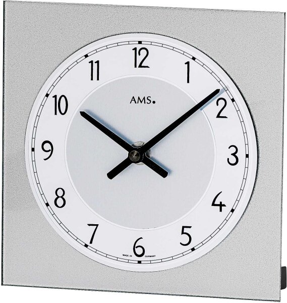 Modern table clock made of mineral glass, silver - AMS Model: 1248
