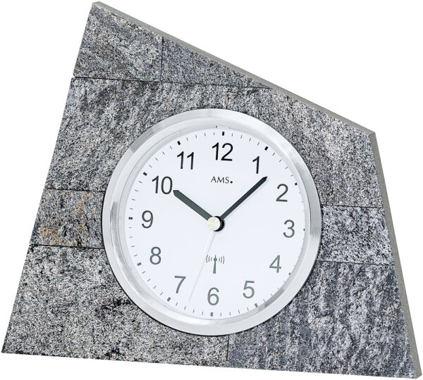 Modern table clock with natural stone overlay - AMS Model: 5176