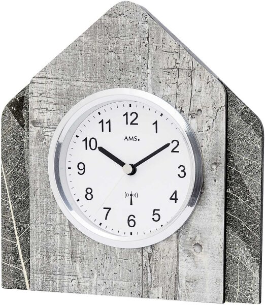 Modern table clock with natural tree leaf overlay - AMS Model: 5168