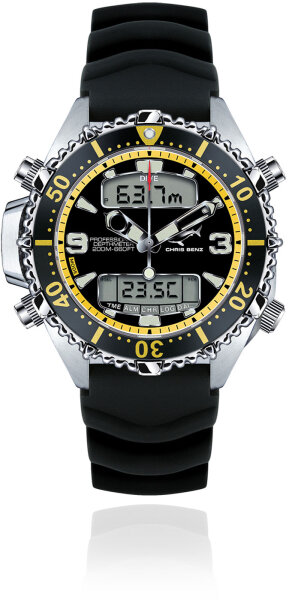 Mens Diver Watch Depthmeter Digital 200M - Chris Benz Model: CB-D200X-Y-KBS