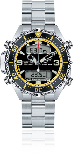Mens Diver Watch Depthmeter Digital 200M - Chris Benz Model: CB-D200X-Y-MB