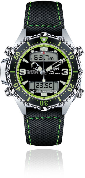 Mens Diver Watch Depthmeter Digital 200M - Chris Benz Model: CB-D200X-G-SBG