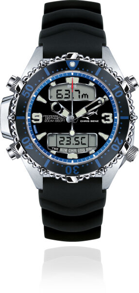Mens Diver Watch Depthmeter Digital 200M - Chris Benz Model: CB-D200X-B-KBS