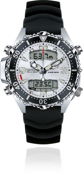 Mens Diver Watch Depthmeter Digital 200M - Chris Benz Model: CB-D200X-SI-KBS