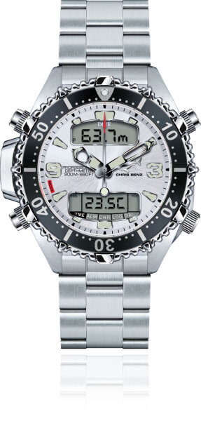 Mens Diver Watch Depthmeter Digital 200M - Chris Benz Model: CB-D200X-SI-MB