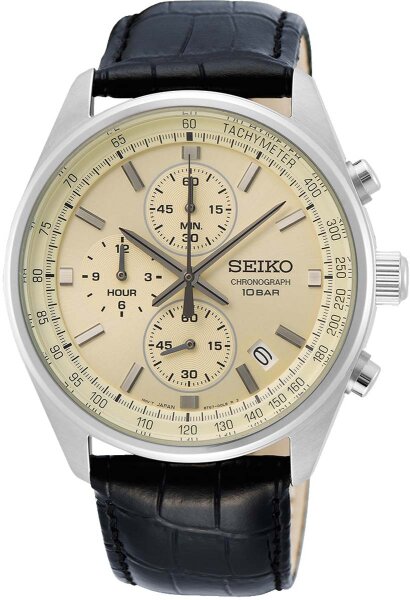 Mens Chronograph Watch with Leather Strap - Seiko Model: SSB383P1