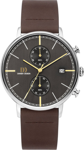 Mens chronograph leather strap, date - Danish Design Model: 3314668
