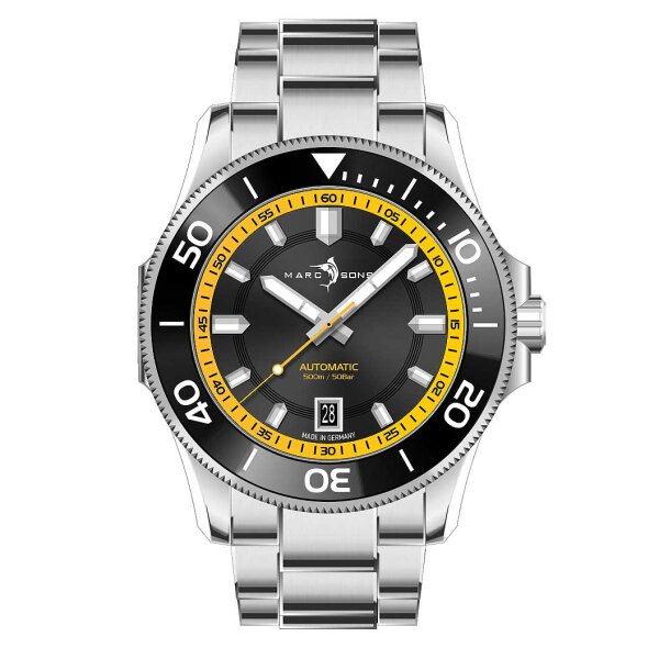 Yellow Black Ceramic Divers watch - Marc and Sons Model: MSD-050-06-S