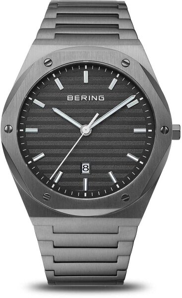 Mens watch, gray, striped dial with luminous hands and indices, protected by sapphire crystal - Bering Model: 19742-777