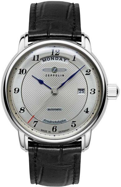 Mens automatic watch, Friedrichshafen, black leather strap with crocodile pattern - Zeppelin Model: 8562-4