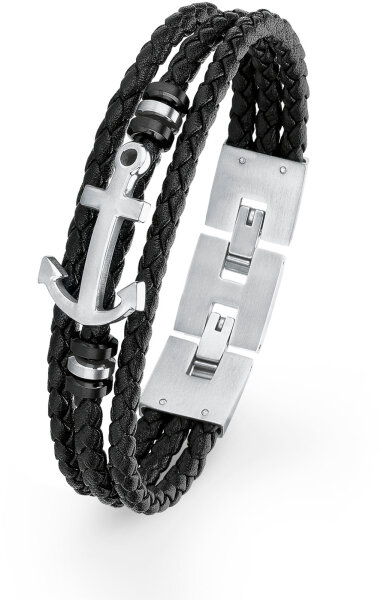 Braided Leather Bracelet with Anchor Pendant - s.Oliver Jewelry Model: 2018683
