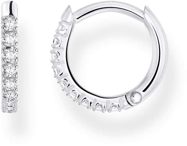 Single Hoop Earring with Stones - 925 Sterling Silver