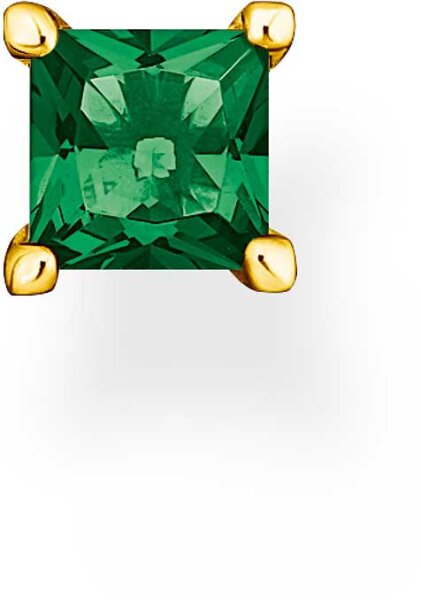 Single Stud Earring with Green Stone - 750 Yellow Gold Plated