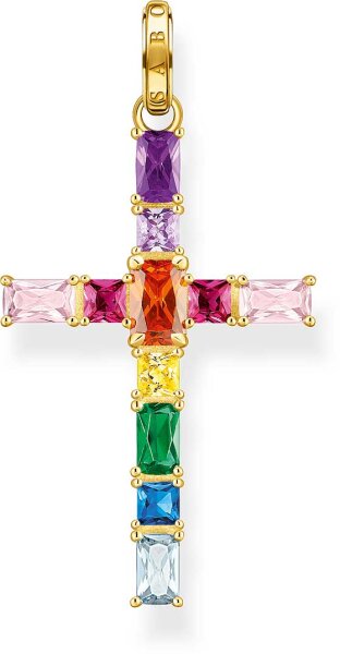 Pendant Cross with Colorful Stones - 750 Yellow Gold Plated