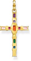 Pendant Cross with Colorful Stones - 750 Yellow Gold Plated