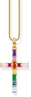 Pendant Cross with Colorful Stones - 750 Yellow Gold Plated