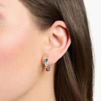 Hoop Earrings with Colorful Stones - 925 Sterling Silver