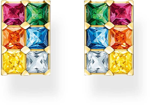 Stud Earrings with Colorful Stones - 750 Yellow Gold Plated