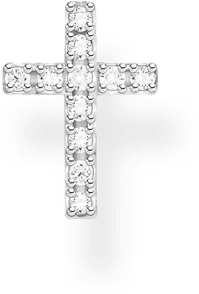 Single Stud Earring Cross with Zirconia - 925 Sterling Silver