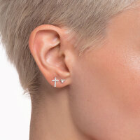Single Stud Earring Cross with Zirconia - 925 Sterling Silver