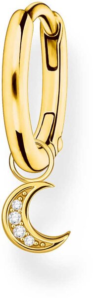 Single Hoop Earring with Moon Pendant - 750 Yellow Gold Plated