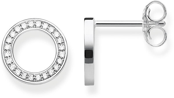 Circle ear studs with stones - 925 sterling silver