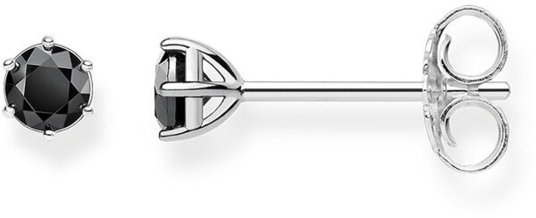 Ear studs with a black stone - 925 sterling silver