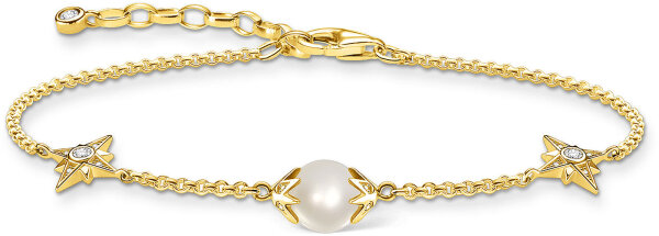 Pearl bracelet with stars - 750 yellow gold plating