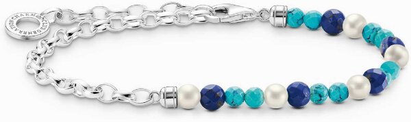 Charm bracelet with beads and chain links - 925 sterling silver