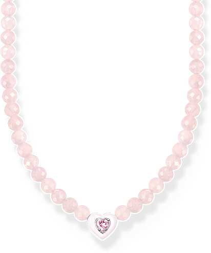 Close-fitting necklace made of rose quartz beads with a heart pendant