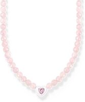 Close-fitting necklace made of rose quartz beads with a heart pendant