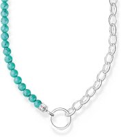 Charm necklace with beads and links - imitation turquoise