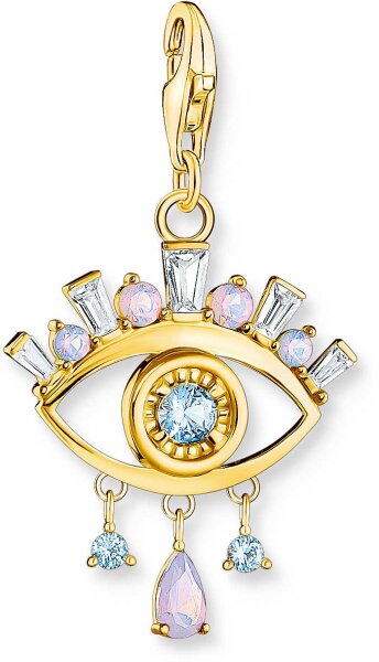 Charm pendant blue 3D eye - 750 yellow gold plating