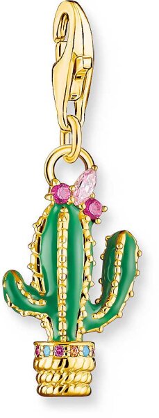 Charm pendant 3D cactus - 750 yellow gold plating