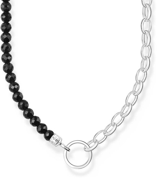 Charm necklace with beads and links - onyx beads