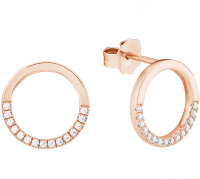 Round ear studs with stones in rose gold plating -...