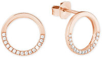 Round ear studs with stones in rose gold plating -...