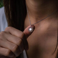 Composition necklace with a white mother-of-pearl pendant - Holzkern Model: Jewelry