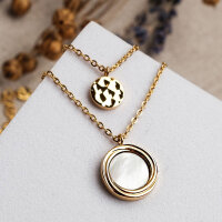 Zendala layering necklace mother-of-pearl/gold - Holzkern Model: Jewelry