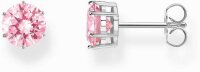 Ear studs with a large pink zirconia stone in brilliant...