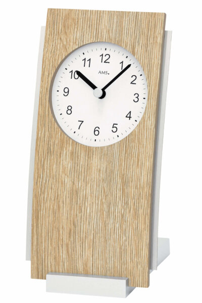 AMS table clock model: 1151 made of wood and metal, with white dial and Arabic numerals