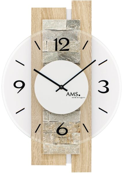 AMS wall clock model: 9542 with Sonoma oak case and natural stone plate covering the glass dial