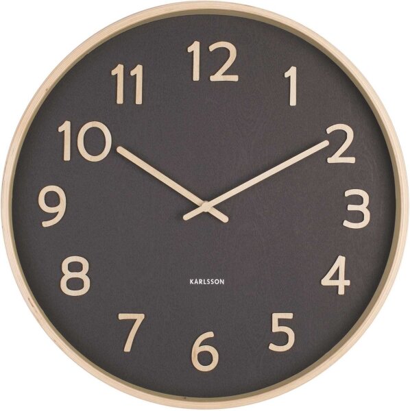 Karlsson Wanduhr Modell: KA5852BK mit Lindenholzgehäuse und grauem Zifferblatt