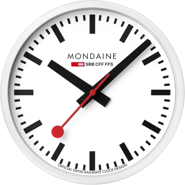 Mondaine Wanduhr Modell: A990.CLOCK.10SBB mit weißem Alugehäuse